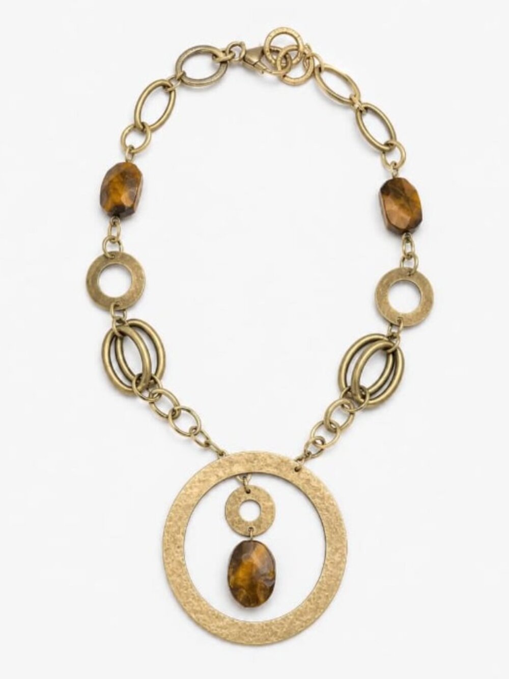 💖 Brass Faux Tiger Eye Geometric Pendant Necklace #113